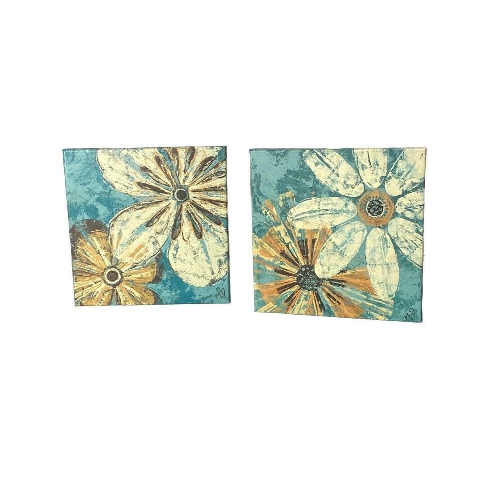 Inkstrey Berkeleys Gallery Wrap Canvas Print Floral art 12x12 Flowers Set of 2